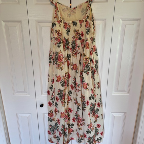 April Cornell Cream & Pink Floral Lined Cotton Maxi Sun Dress w Shirred Back. M - Picture 2 of 6